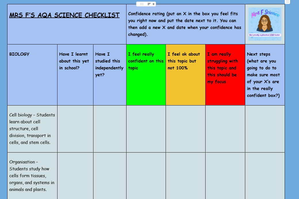 FREE AQA Science Student Spec Check - Track Your GCSE Progress