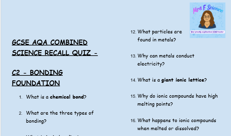 Bonding, Structure & Properties - GCSE Chemistry C2 Questions | AQA Foundation