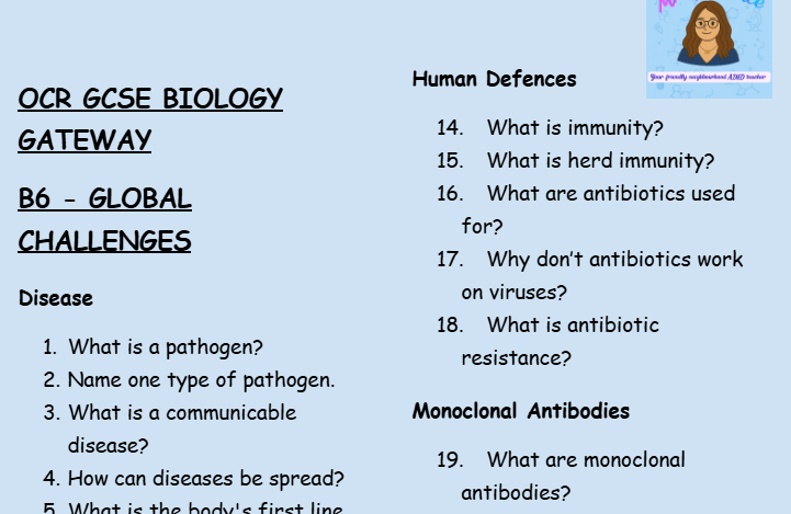 Global Challenges - GCSE Biology B6 Retrieval Questions | OCR Gateway Science