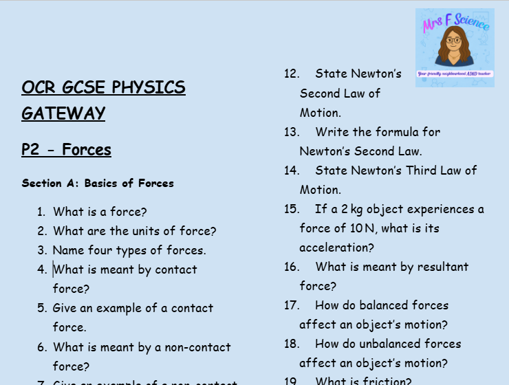 Matter - GCSE Physics P1 Retrieval Questions | OCR Gateway Science
