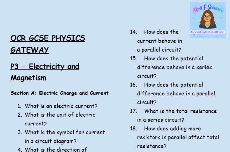 Magnetism and Electromagnetism - GCSE Physics P3 Retrieval Questions | OCR Gateway Science