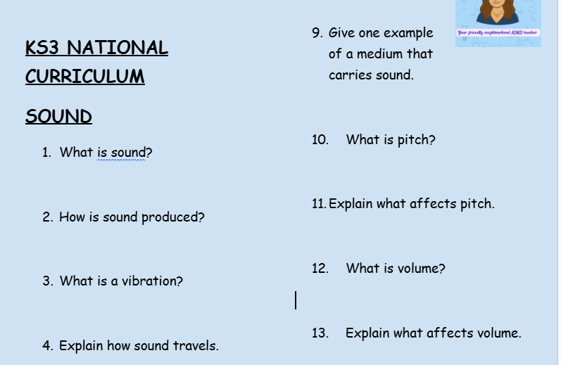 KS3 Sound Revision Worksheets