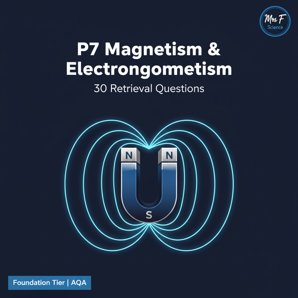 GCSE Physics P7 Magnetism and Electromagnetism 30 Retrieval Questions Foundation Tier AQA