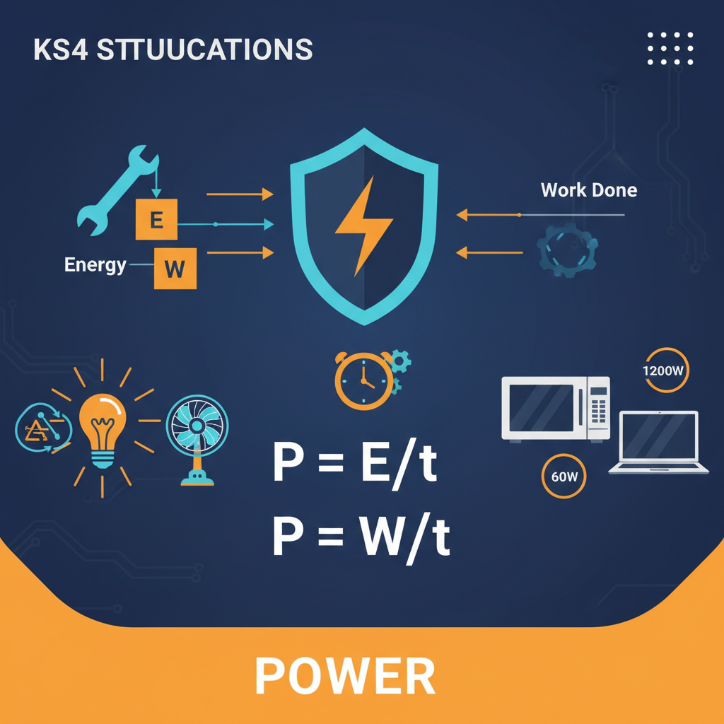 GCSE Physics power calculations showing energy, work done, time and power formulas